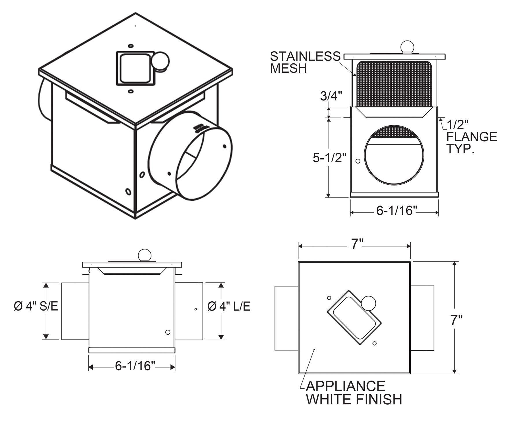 A4 - Lint Traps – 180° with Flange drawing