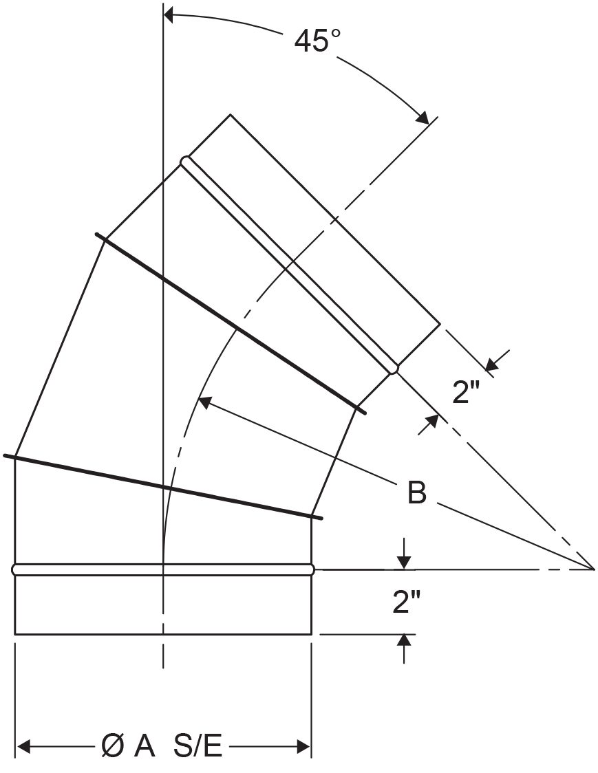 A5 - 45 Elbows 1-1/2 Centerline - Standing Seam drawing